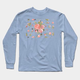 Living Coral Focal Point Rose Bouquet Flora Swirls Seamless Repeat Pattern Long Sleeve T-Shirt